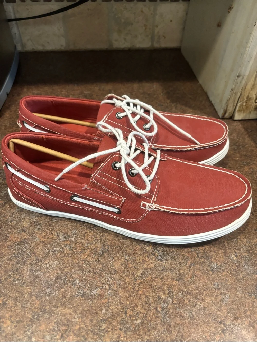 Kenneth Cole Red Boat Shoes with White Laces